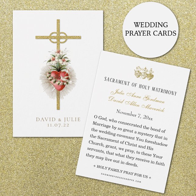 Carte de prière Mariage catholique avec croix et a (Beautiful Traditional Catholic Wedding Prayer Cards)