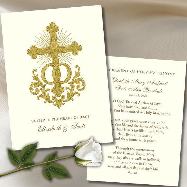 Carte de prière Mariage catholique Croix d'or (Créateur téléchargé)