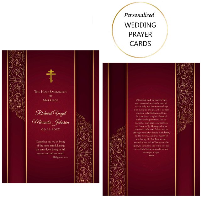 Carte de prière Mariage orthodoxe Maroon Gold (Créateur téléchargé)