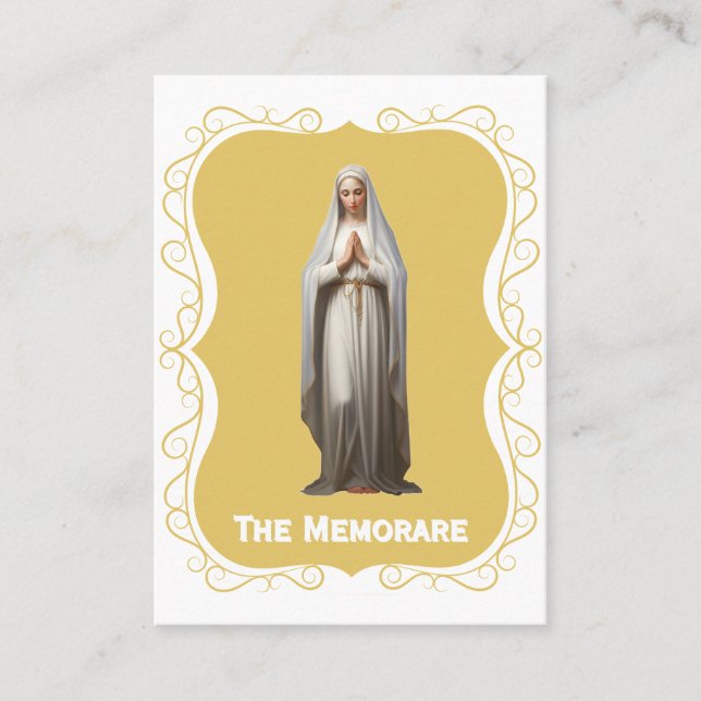 Carte de prière Memorare - Arrière - plan d'or (Devant)