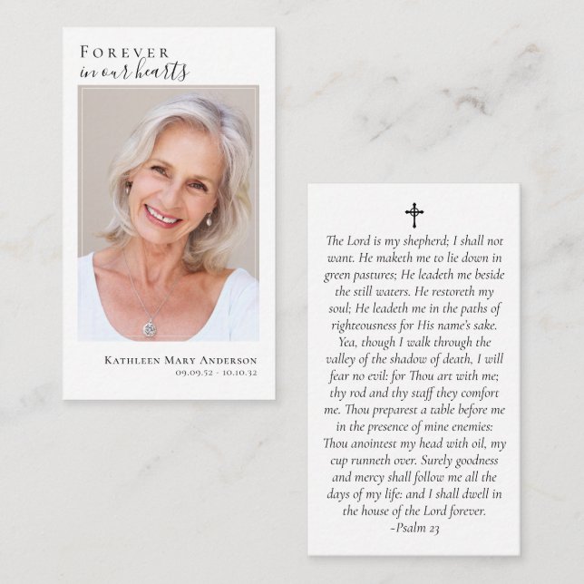 Carte de prière mémorial photo de budget (Devant / Derrière)