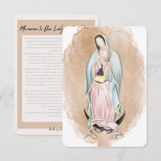 Carte de prière Notre-Dame de Guadalupe (Devant / Derrière)