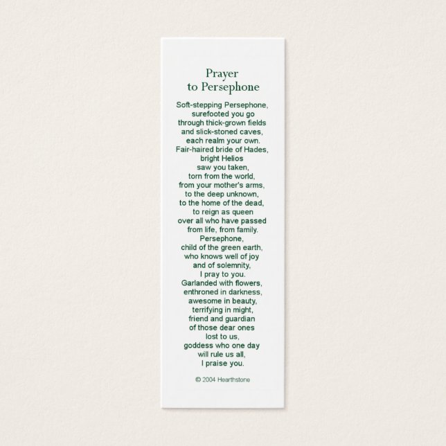 Carte de prière Persephone (Devant)