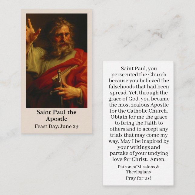 Carte de prière personnalisée St. Paul (Devant / Derrière)