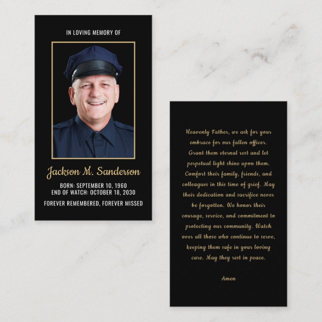 Carte de prière photo commémorative de l'officier  (Devant / Derrière)