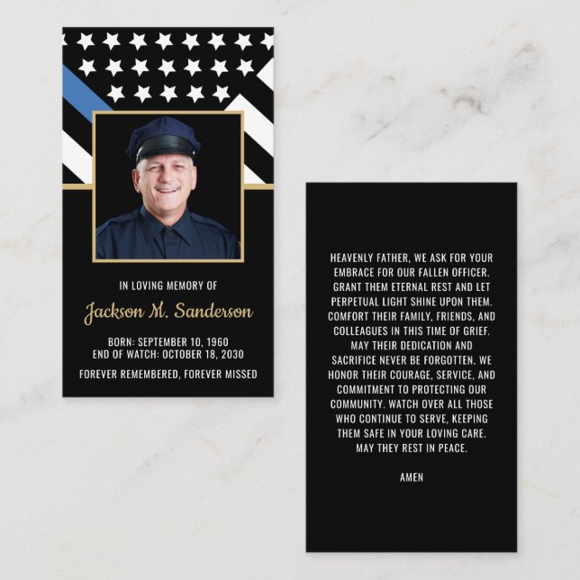 Carte de prière photo commémorative de l'officier  (Devant / Derrière)