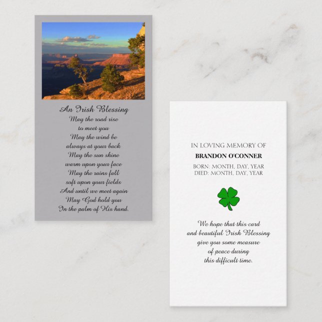 Carte de prière photo commémorative Sympathy (Devant / Derrière)
