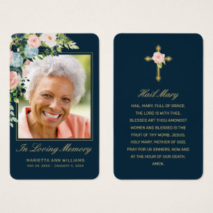 Carte de prière photo Pink Blue Floral Gold Script