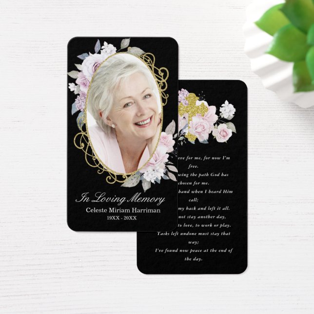 Carte de prière pour la photo florale rose or (Bureau)