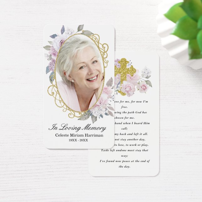 Carte de prière pour la photo florale rose or (Bureau)