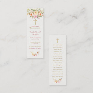 Carte de prière rose de première communion personn