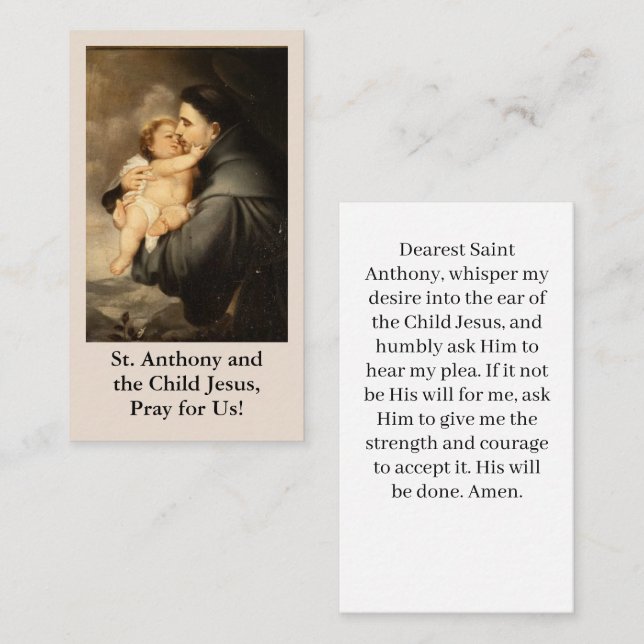 Carte de prière Saint Antoine et Enfant Jésus (Devant / Derrière)