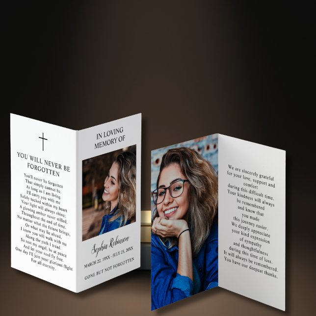 Carte de prière simple dossier photo commémoratif  (Créateur téléchargé)