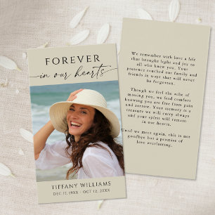 Carte de prière Simple Memorial Photo Forever Hear
