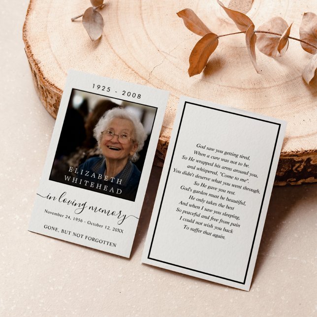 Carte de prière simple photo Sympathy (Simple memorial loving memory card that is the size of a business card.)