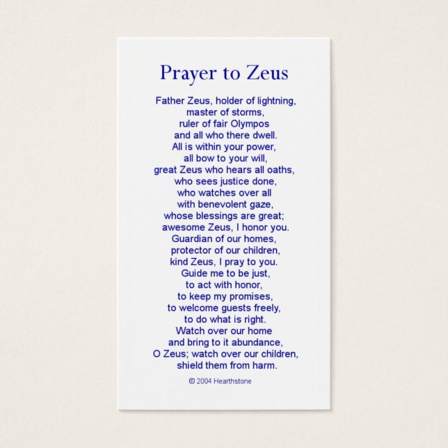 Carte de prière Zeus (Devant)