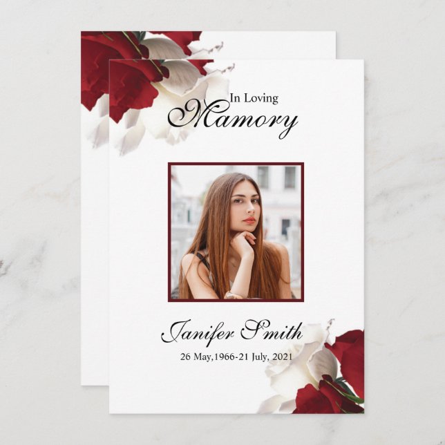 Carte de prières funéraires florales (Devant / Derrière)