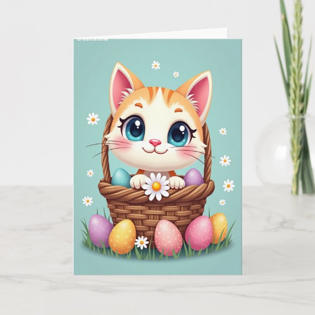 Carte de printemps avec un petit chat mignon (Devant)