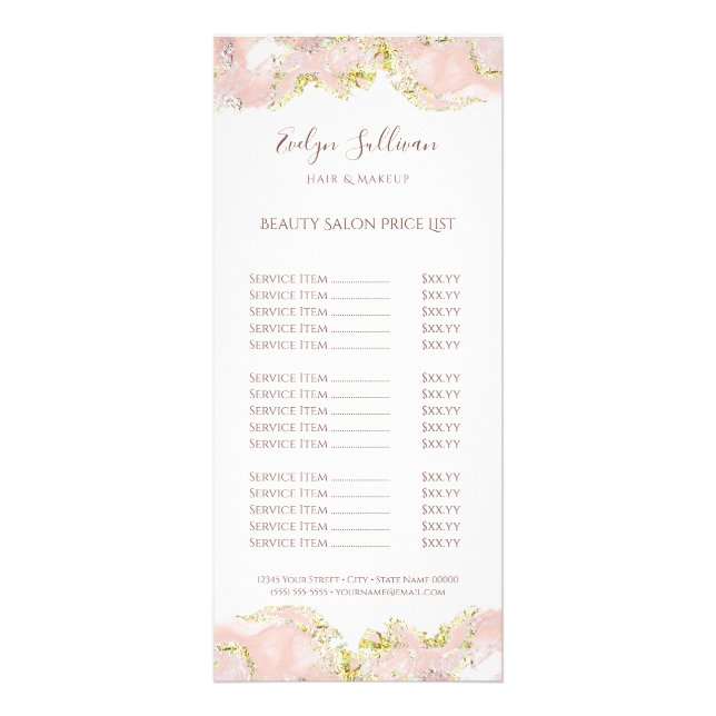 carte de prix de conception en marbre rose (Devant)