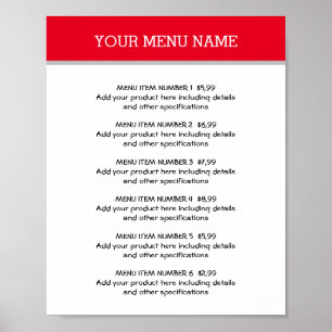 Carte de prix du menu du restaurant facile Poster 