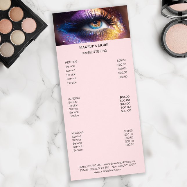 Carte de prix en rack pour salon photo maquillage  (Créateur téléchargé)