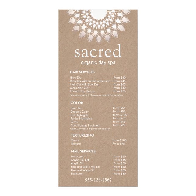 Carte de prix Silver Lotus Mandala Menu Service (Devant)