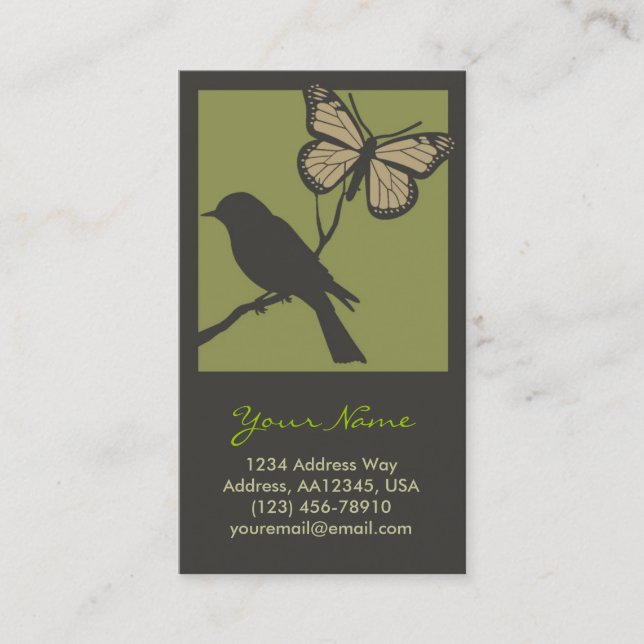 Carte de profil de papillon d'oiseau (vert) (Devant)