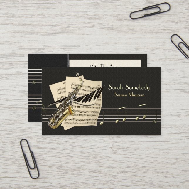 Carte de profil de saxophone et de musique de (Devant/Arrière en situation)
