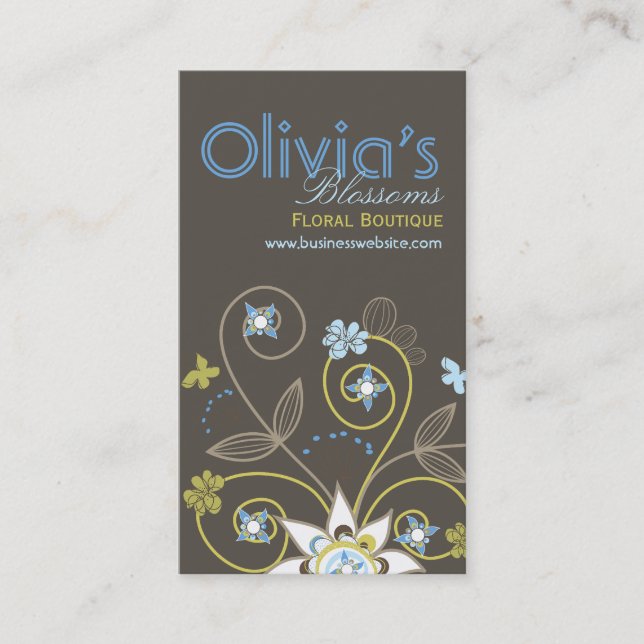 Carte de profil Fleurs Florales Bleues Douces (Devant)