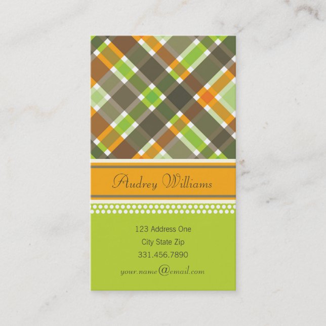 Carte de profil Retro Orange Green Chaid Motif (Devant)