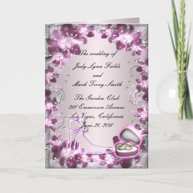 Carte de programme chic à fleurs violettes tendanc (Devant)