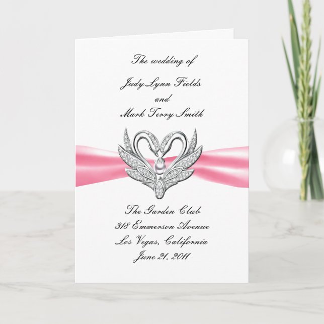 Carte de programme Cygnes en argent rose Ribbon (Devant)