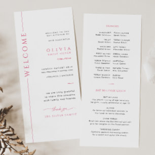 Carte de programme de Bat Mitzvah rose et blanc mo