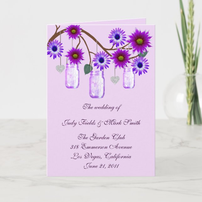 Carte de programme de bocaux de fleurs violettes M (Devant)
