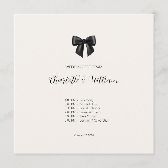 Carte de programme de mariage à plat avec un éléga (Devant)