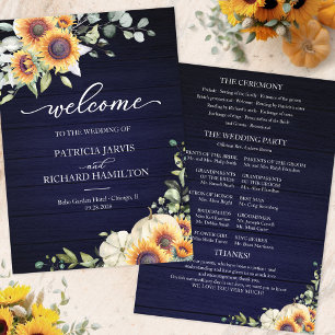 Carte de programme de mariage automnal aux tournes