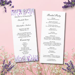 Carte de programme de mariage botanique floral lav