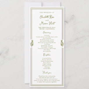 Carte de programme de mariage élégant vert olive