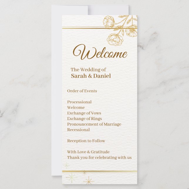 Carte de programme de mariage élégante à fleurs do (Devant)