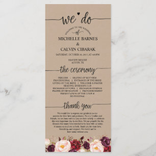 Carte de programme de mariage en calligraphie rust