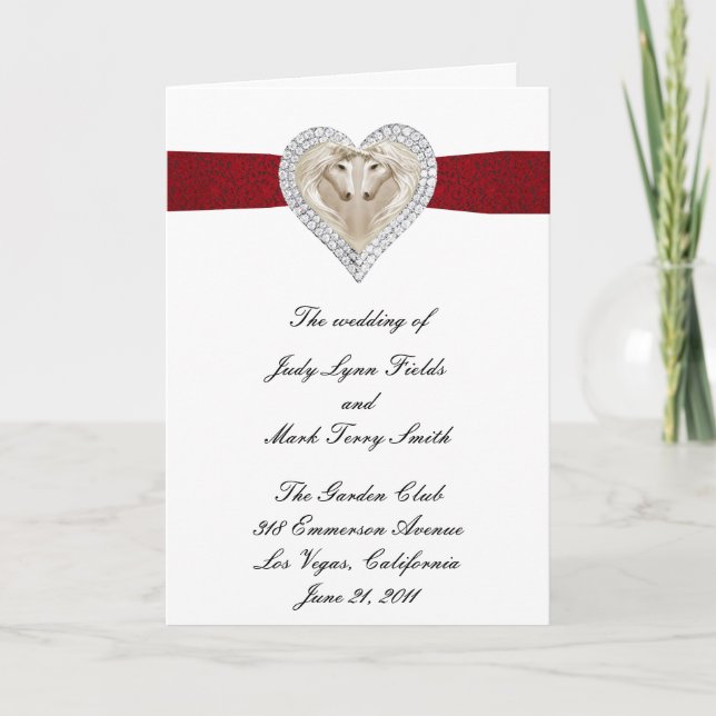 Carte de programme de mariage en dentelle rouge li (Devant)