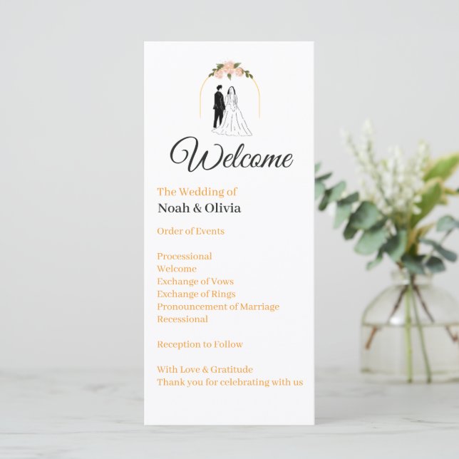 Carte de programme de mariage en écriture moderne (Debout devant)