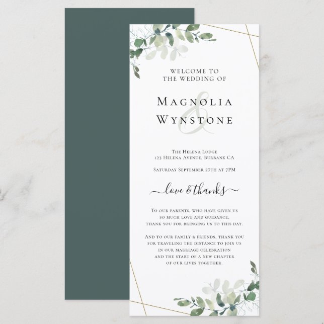 Carte de programme de mariage Eucalyptus verdure (Devant / Derrière)