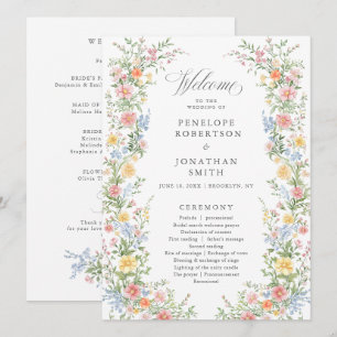 Carte de programme de mariage floral de jardin de 