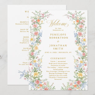 Carte de programme de mariage floral de jardin de 