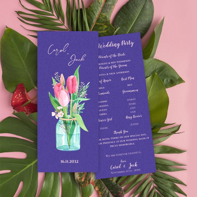 Carte de Programme de Mariage Floral en Pot Mason  (Rustic Mason Jar Floral Wedding Program Card)