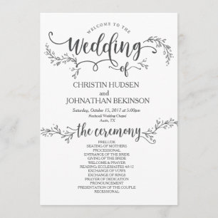 Carte de programme de mariage floral rustique 5x7 