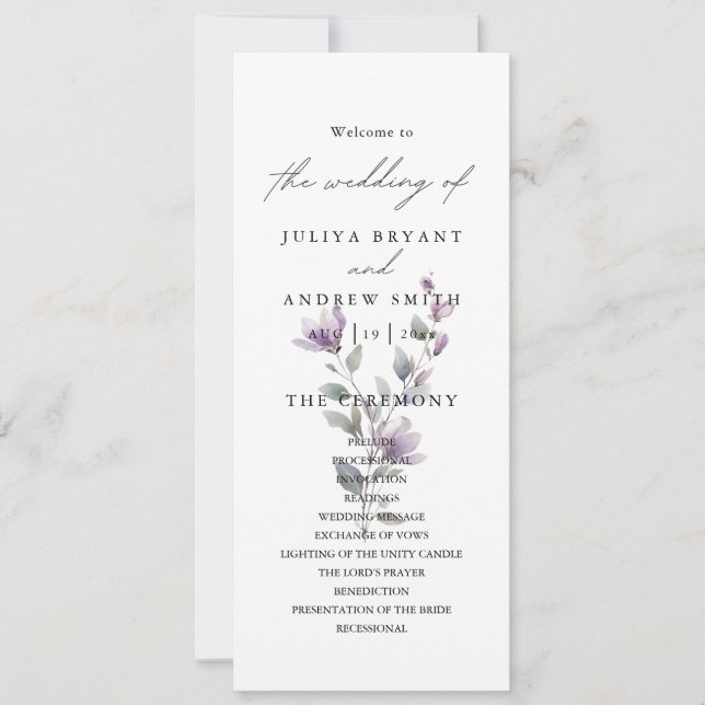 Carte de programme de mariage floral style propre (Devant)
