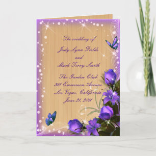 Carte de programme de mariage floral violet en boi