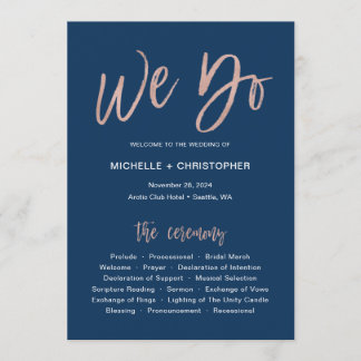 Carte de programme de mariage Marine & Rose Gold G